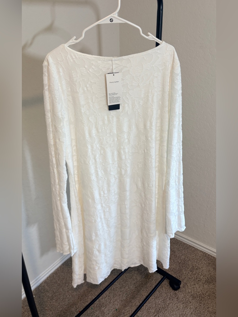 Pretty Garden Long-Sleeve White Textured Swing Tunic Dress